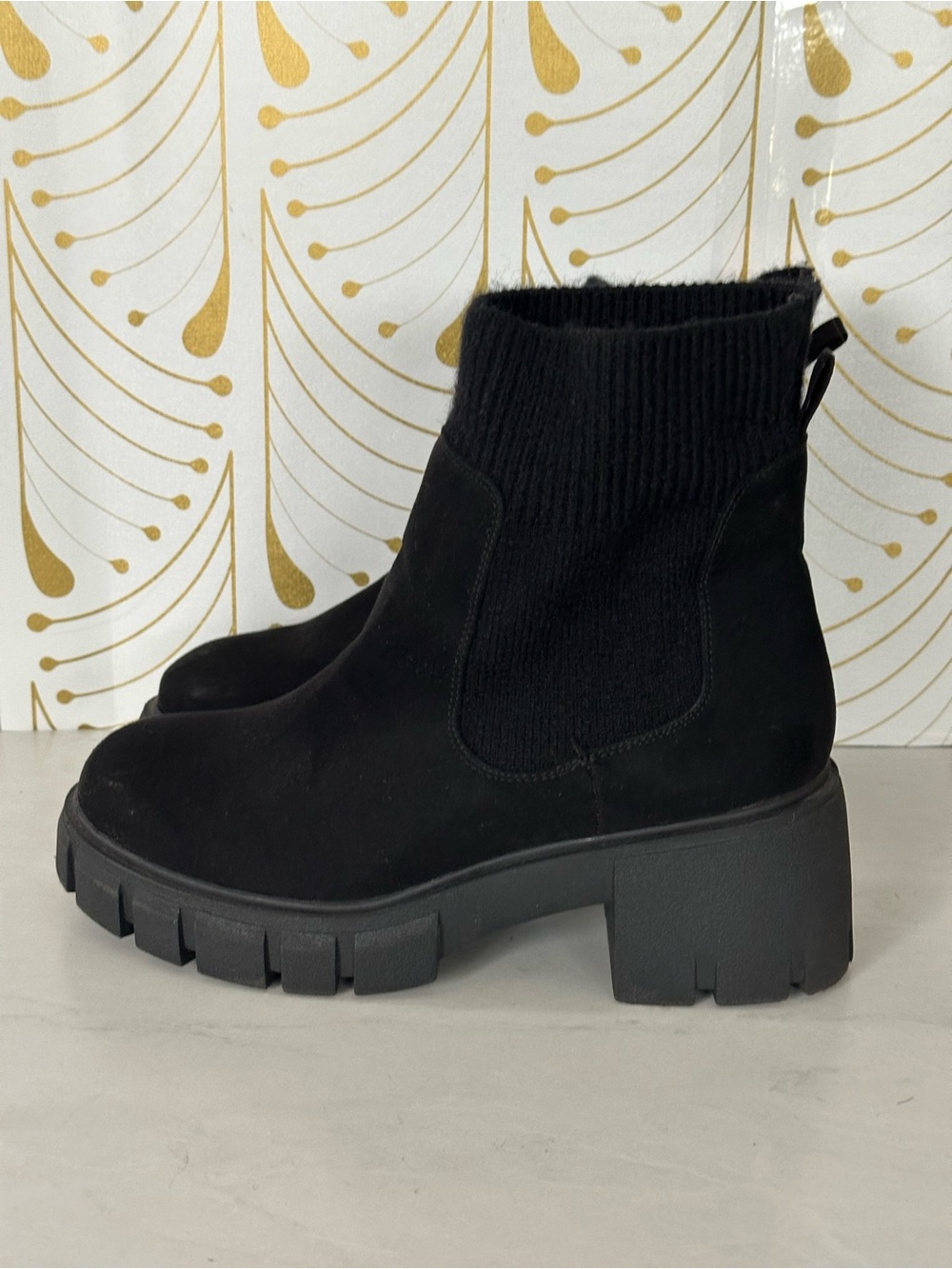 Torrid Black Chunky Lug Chelsea Sock Booties Size 9 WW